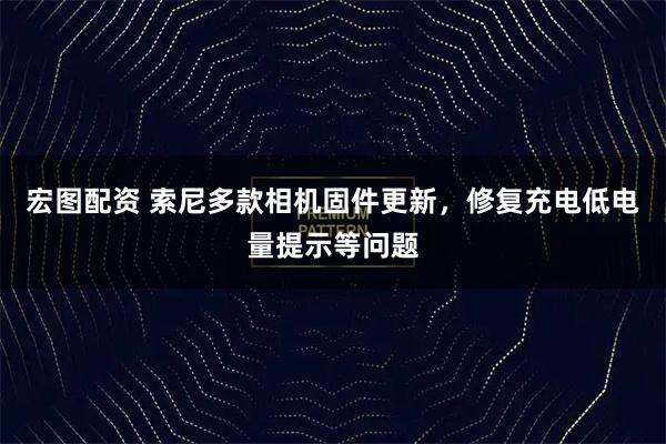 宏图配资 索尼多款相机固件更新，修复充电低电量提示等问题